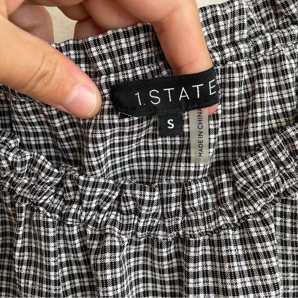 1 State prairie puff sleeve milkmaid blouse plaid gingham country preppy smocked - Picture 4 of 6